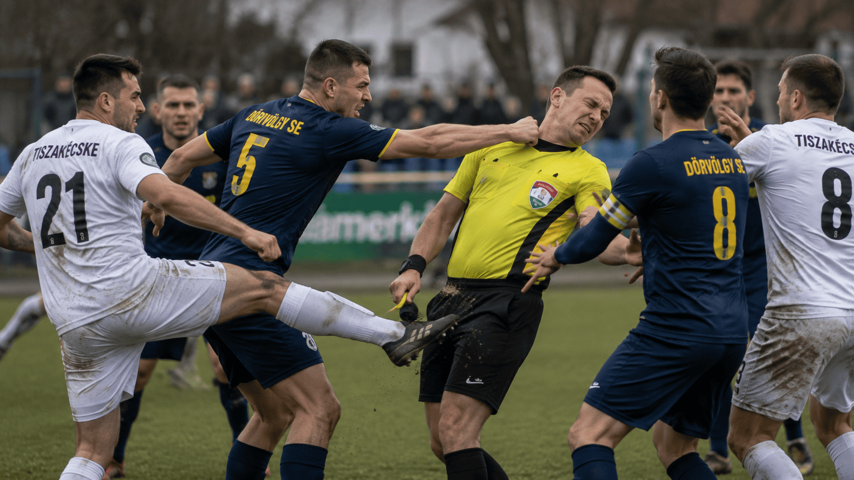 Megrúgták és mellbe ütötték a játékvezetőt